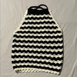 Rebellion Black and White Striped Halter Top